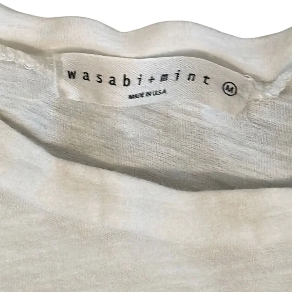 Wasabi + Mint White 100% Cotton Puff Sleeve Pull Over T-shirt M